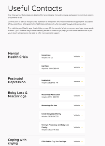 DadPad website screenshot of start of Useful Contacts page