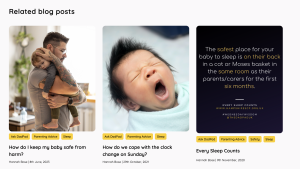 DadPad website screenshot showing an example of the 'Related blog posts' feature