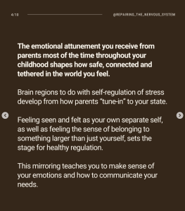 Slide from Jessica Maguire repairing_the_nervous_system instagram account, focusing on the importance of emotional attunement.