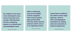 Slides from Efthymia Kli @the.trauma.educator instagram account, focusing on the importance of emotional attunement.