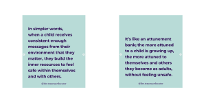 Slides from Efthymia Kli @the.trauma.educator instagram account, focusing on the importance of emotional attunement.